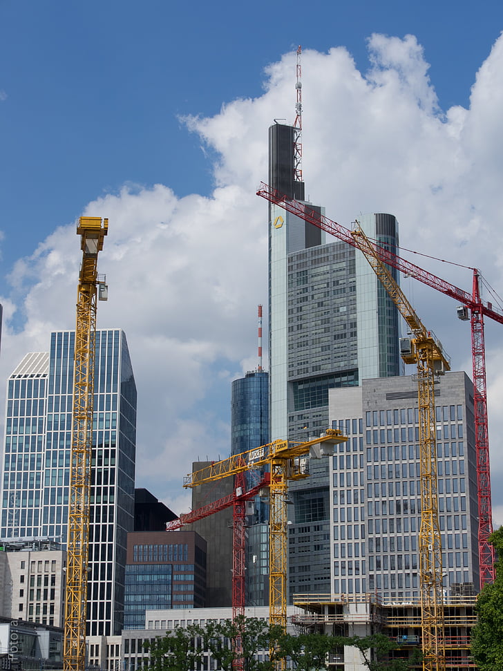 Frankfurt, gratte-ciel, construction, Skyline, bâtiment, Frankfurt am main Allemagne, immeuble de bureaux