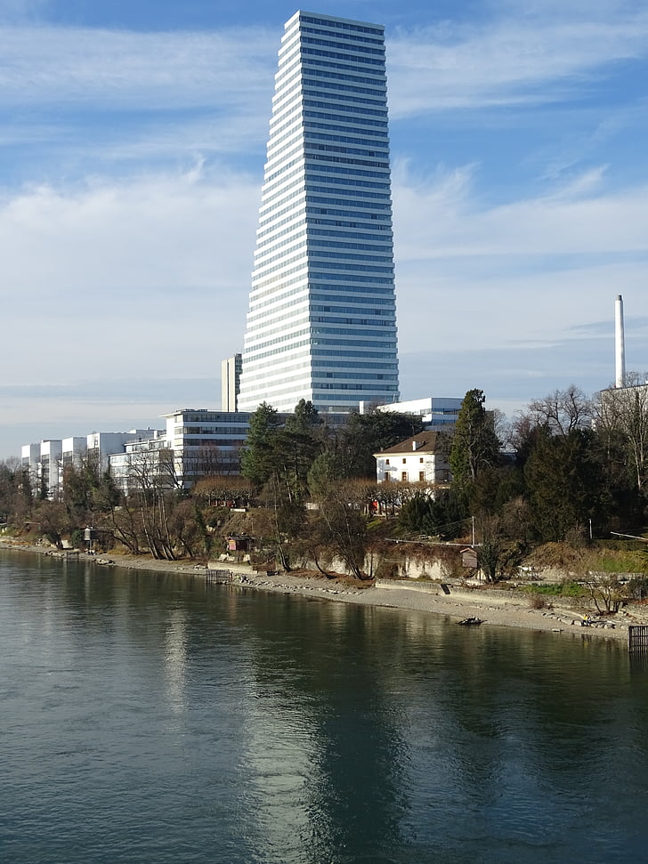 felhőkarcoló, Roche torony, Rajna, Basel, felhők, Sky, utca-és városrészlet