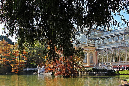 crystal palace, removal, parque del retiro, pond, reflection, madrid, retirement