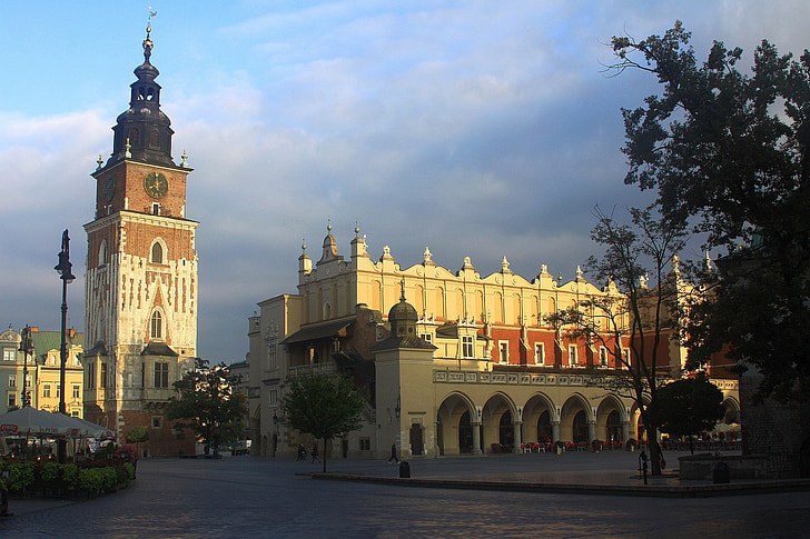 Cracow, Cracóvia, Polônia, mercado, Praça, cidade, pano