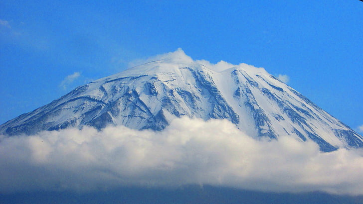 Misti vulkánra, hó, felhők, Sierra nevada, havas táj, természet, hegyi