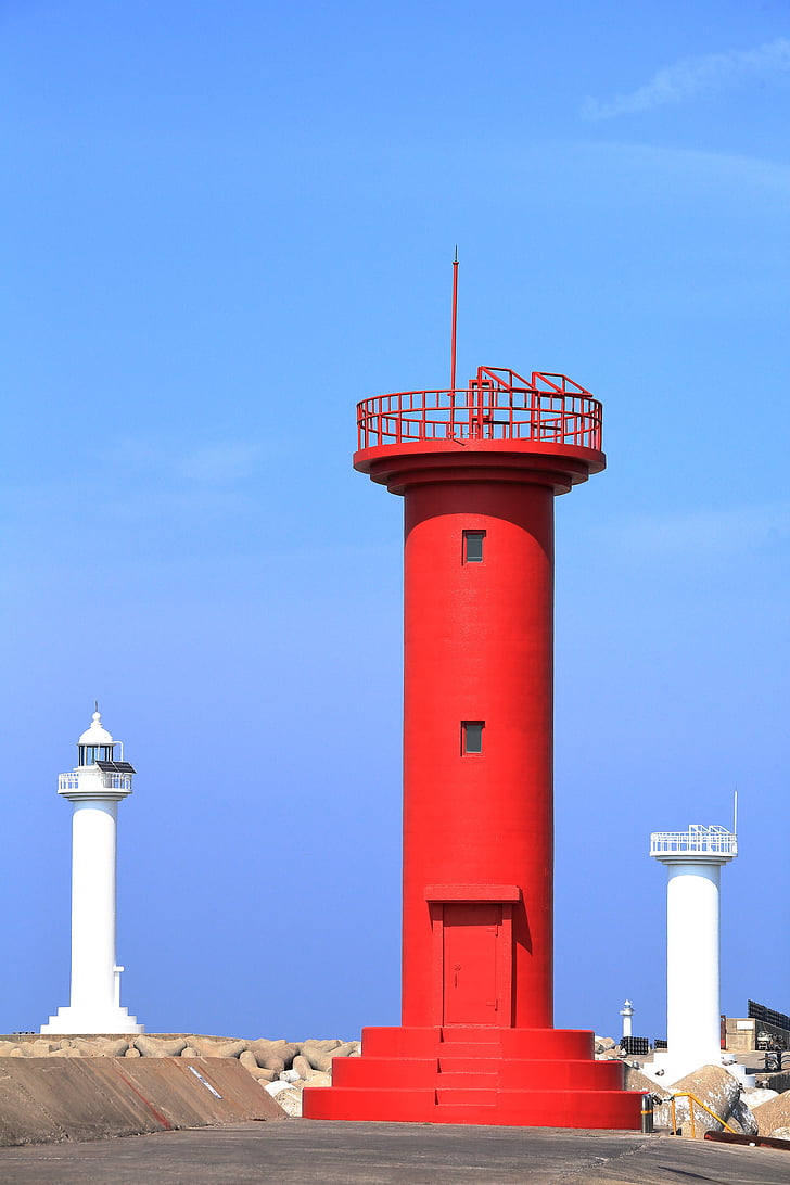 lighthouse, jeju island, landscape, olle gill, breakwater, island, jeju
