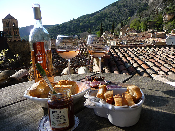 restaurant, eat, wine, roof, idyll, impressions, south of france