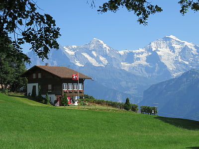 อัลไพน์, ภูเขา, พาโนรามา, สวิตเซอร์แลนด์, สีฟ้า, ฤดูร้อน, ภูเขา