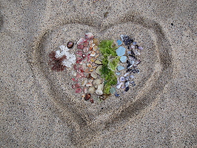 introdução, Praia de areia, amor, diretamente acima, sem pessoas, vista de alto ângulo, areia