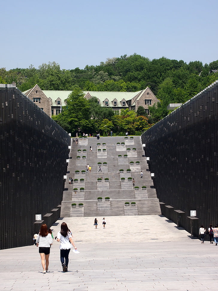 Uniwersytet, Ewha, dziewczyn, Studenci, schody, Ewha womans university, Seoul