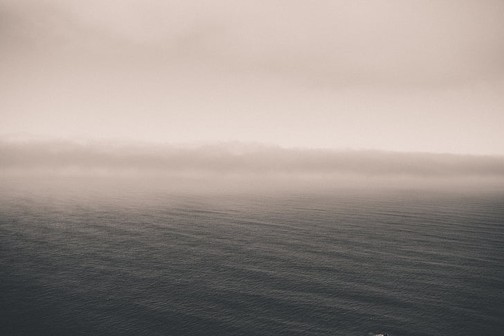 Océano, mar, calma, Horizon, azul, hay niebla, brumoso