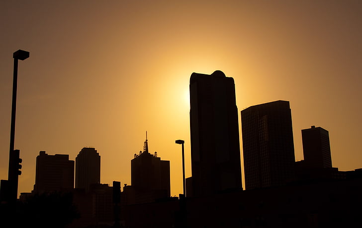 Dallas, skyline, silhouet, stedelijke, wolkenkrabber, gebouw