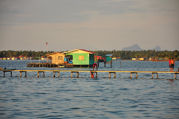 Mabul, ön, Semporna, Sabah, Malaysia, Laut, solnedgång