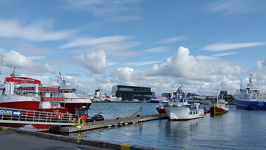 Islandija, rejkavyk, pristanišča, ladje, morje