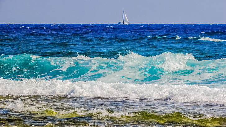 bølge, Smashing, havet, Beach, blå, sommer, vand