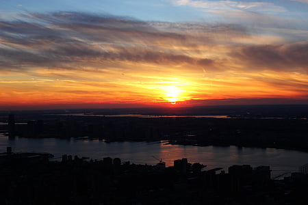 Nova Iorque, pôr do sol, cidade, Manhattan, Rio, Metrópolis, metropolitana