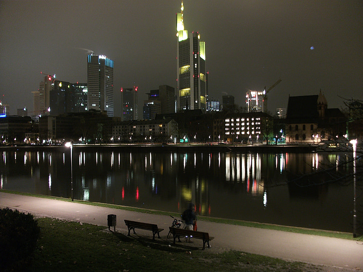 Frankfurte pie Mainas, Vācija, pilsēta, pilsētās, ūdens, upes, līcis