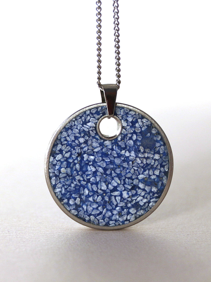 pendant, necklace, round blue, steel, concrete, jewelry, jewellery
