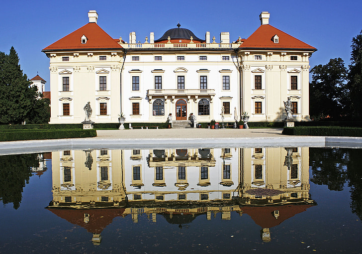 Slavkov, Castelo, reflexo na água, arquitetura, Europa, lugar famoso, história