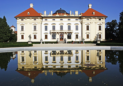 Slavkov, Castillo, reflejo en el agua, arquitectura, Europa, lugar famoso, historia
