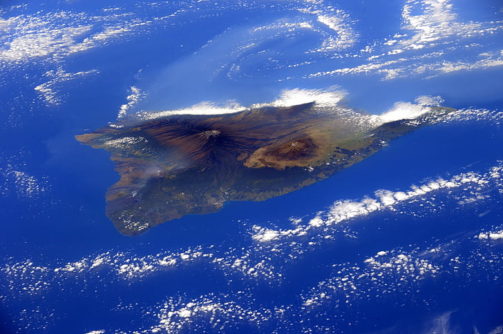 illa de hawaii, oceà, terra, núvols, Mar, Vista aèria, l'aigua