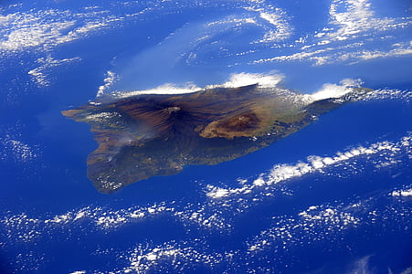 Island na Havaji, Ocean, zem, oblaky, more, Letecký pohľad, vody
