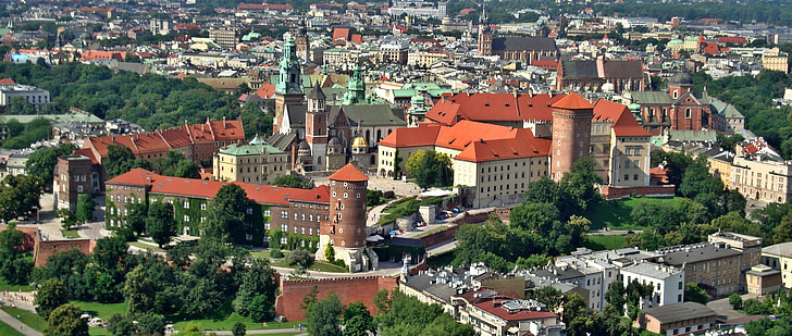 Krakow, Polandia, Wawel, Castle, Monumen, udara, arsitektur