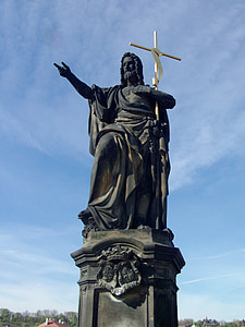 prague, statue, cross, christian, czech, europe, old