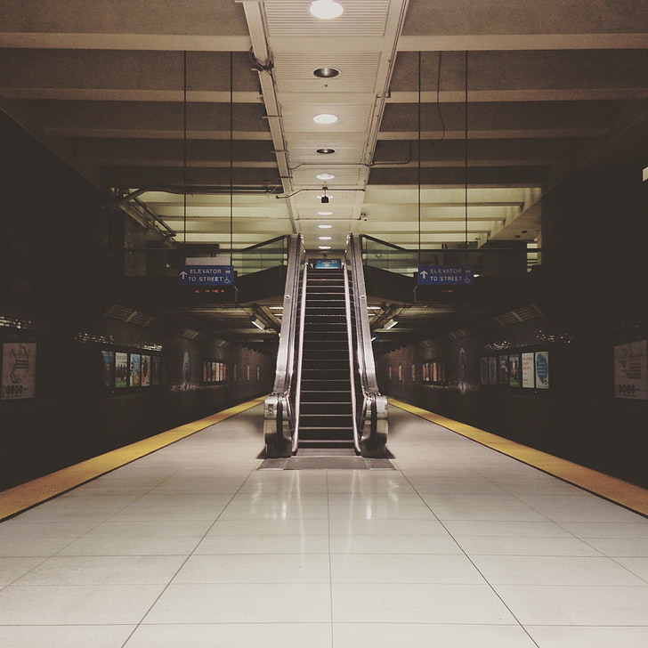 subway, escalator, station, metro, architecture, indoors, underground