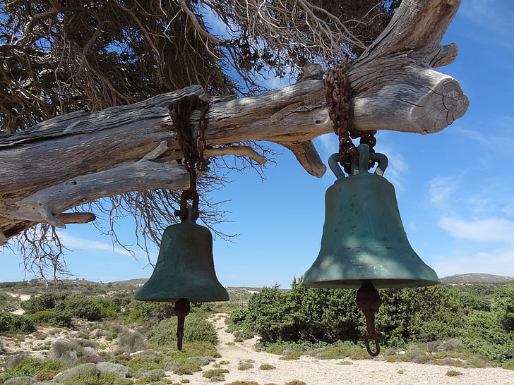 church bell, greece, kos, brass, tree, no people, day