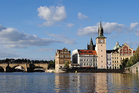 czech republic, prague, old town, bridge, pedal boat, moldova, architecture