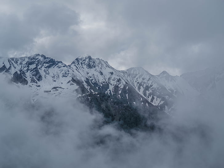 grossglockner, austria, salzburger land, mountains, clouds, morning