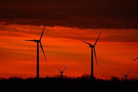 windräder, 太阳, 风力发电, 风力发电, 云彩, 日出, 早上
