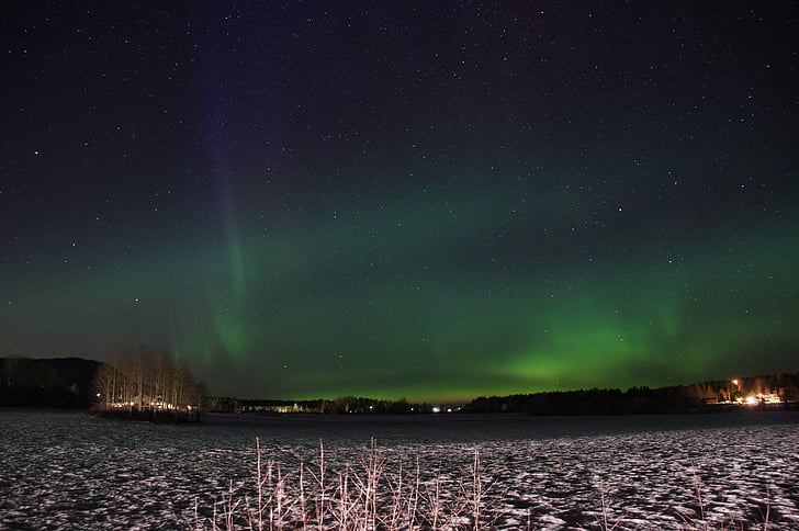 đèn phía bắc, Thuỵ Điển, Lapland, Aurora borealis, bầu trời đầy sao
