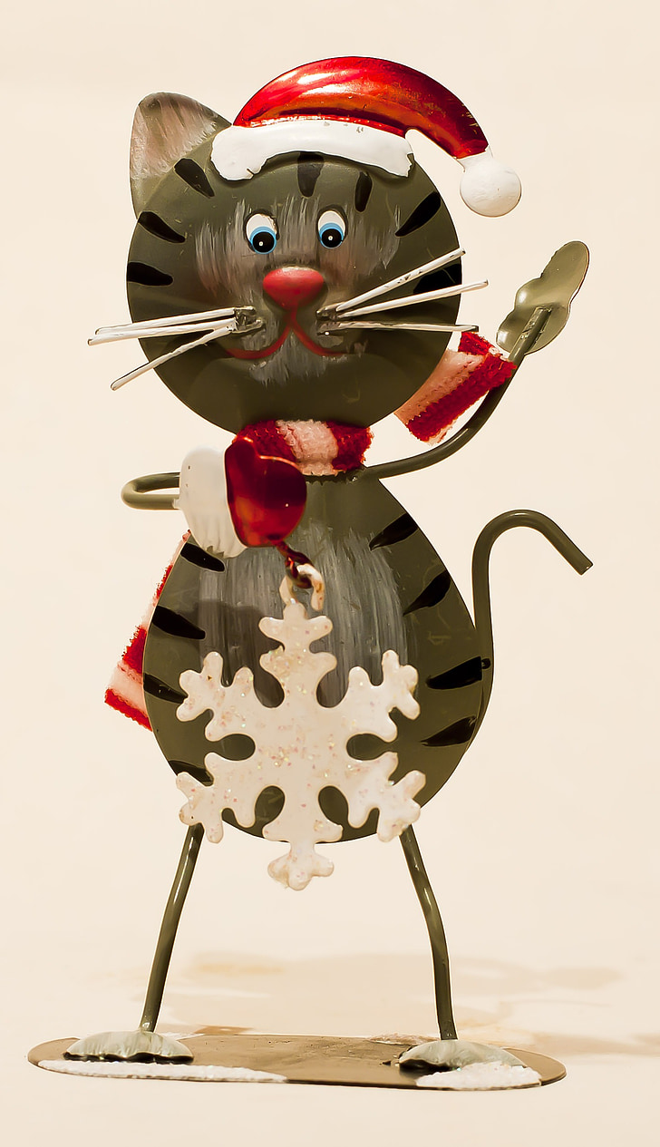 sheet metal figure, cat, decoration, mitbringsel, christmas, deco, sheet