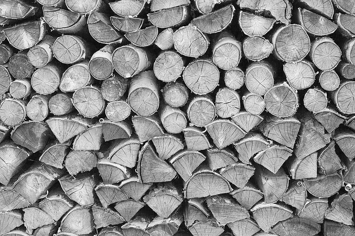 taglio del filetto di pettini, legna da ardere, legna per il camino, magazzino in crescita, Holzstapel, pila di legna da ardere, Timberyard
