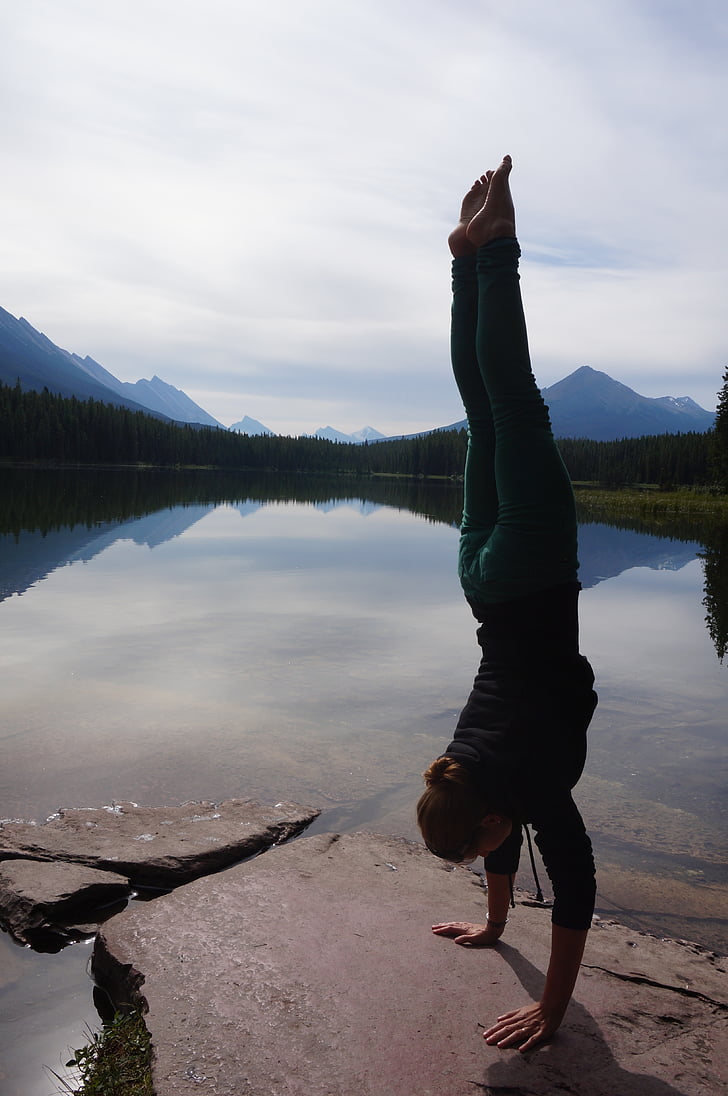håndstand, søen, meditation, lære håndstand, motion, smidig, natur