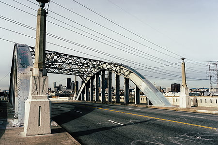 siva, beton, most, oblačno, dan, industrijske, cesti