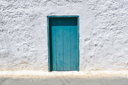 vrata, lesene, modra, vhod, hiša, stari, steno