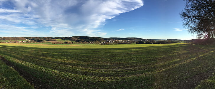 champs, a signalé, large, paysage, Panorama, Bavière, Souabe