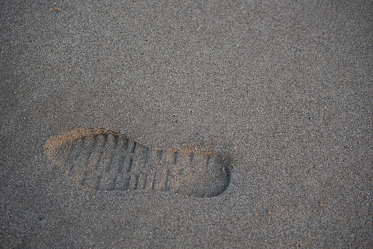 otisak stopala, noga, pijesak, plaža, hoda, put, cipela