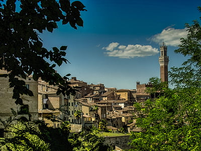 foto, bruin, geschilderd, gebouwen, Siena, Toscane, Italië