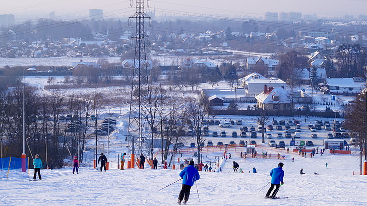 per només, l'hivern, Elbląg, Stok, esquís, neu, Polònia