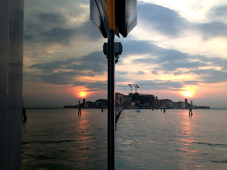 Venise, coucher de soleil, Laguna, contrôle d’état de port, réflexion, réflexions, romantique