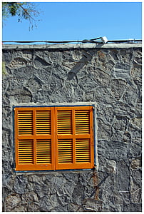 okno, rumena, okenski okvirji, lesa, domov, lamelnega, kamen