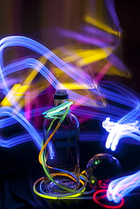 Parti, néon, bouteille, lumières, mouvement, effet, alcool