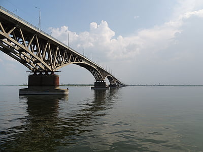 híd, Volga, folyó, Oroszország, Saratov, Sky, víz