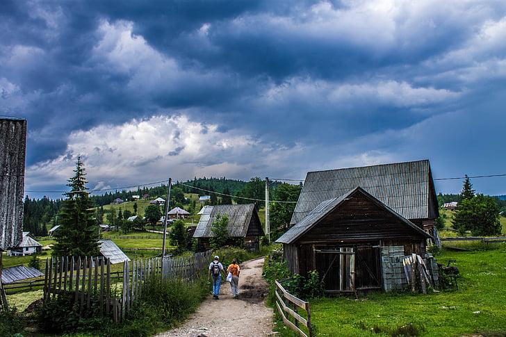 clouds, house, romania, landscape, summer, shack, shed