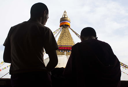 stupa, Bouddha, bouddhisme, moines, ombres, humaine, personne