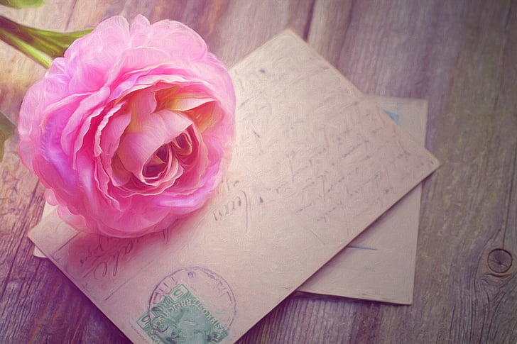 Maľba, ruže, karty, obrázkové pohľadnice, Vintage, Kytica, ruža - kvet