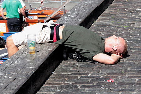 男子, 睡眠, 码头, 哥本哈根
