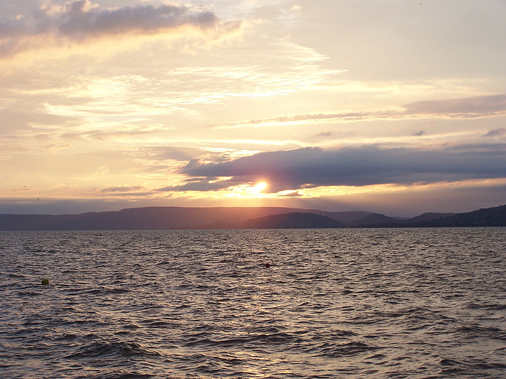 ηλιοβασίλεμα, Λίμνη Μπάλατον, νερό, χρώματα, φως