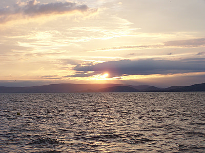 solnedgång, Balatonsjön, vatten, färger, ljus