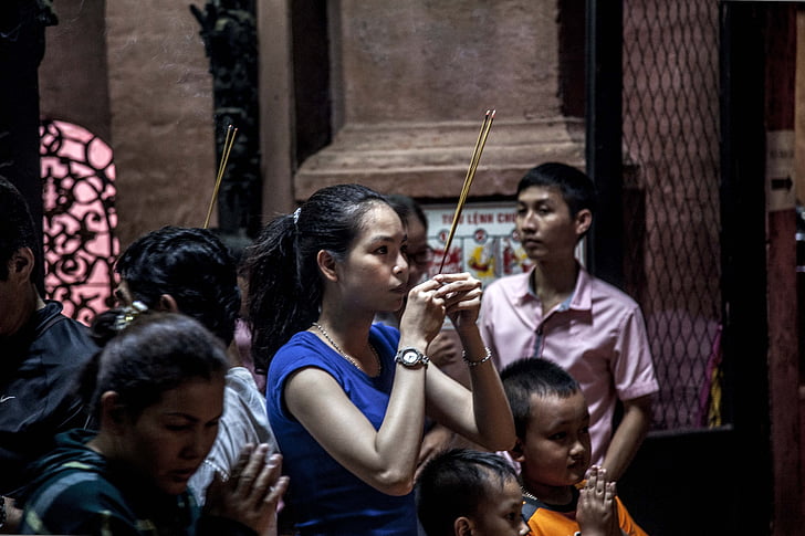 Vietnam, kvinne, bønn, religion, tro, tro, Pagoda